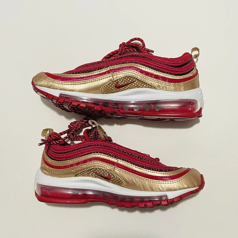 NIKE AIR MAX 97 QS NOBLE RED GOLD BLUR GS 5 Women's 6.5